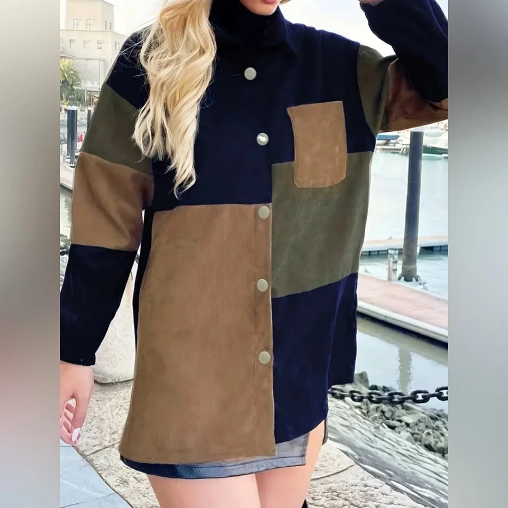 Colorblock Long Sleeve Button Down Jacket - Picture 4 of 4